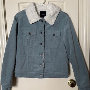 Forever 21 Blue Jean Jacket with White Sherpa Collar